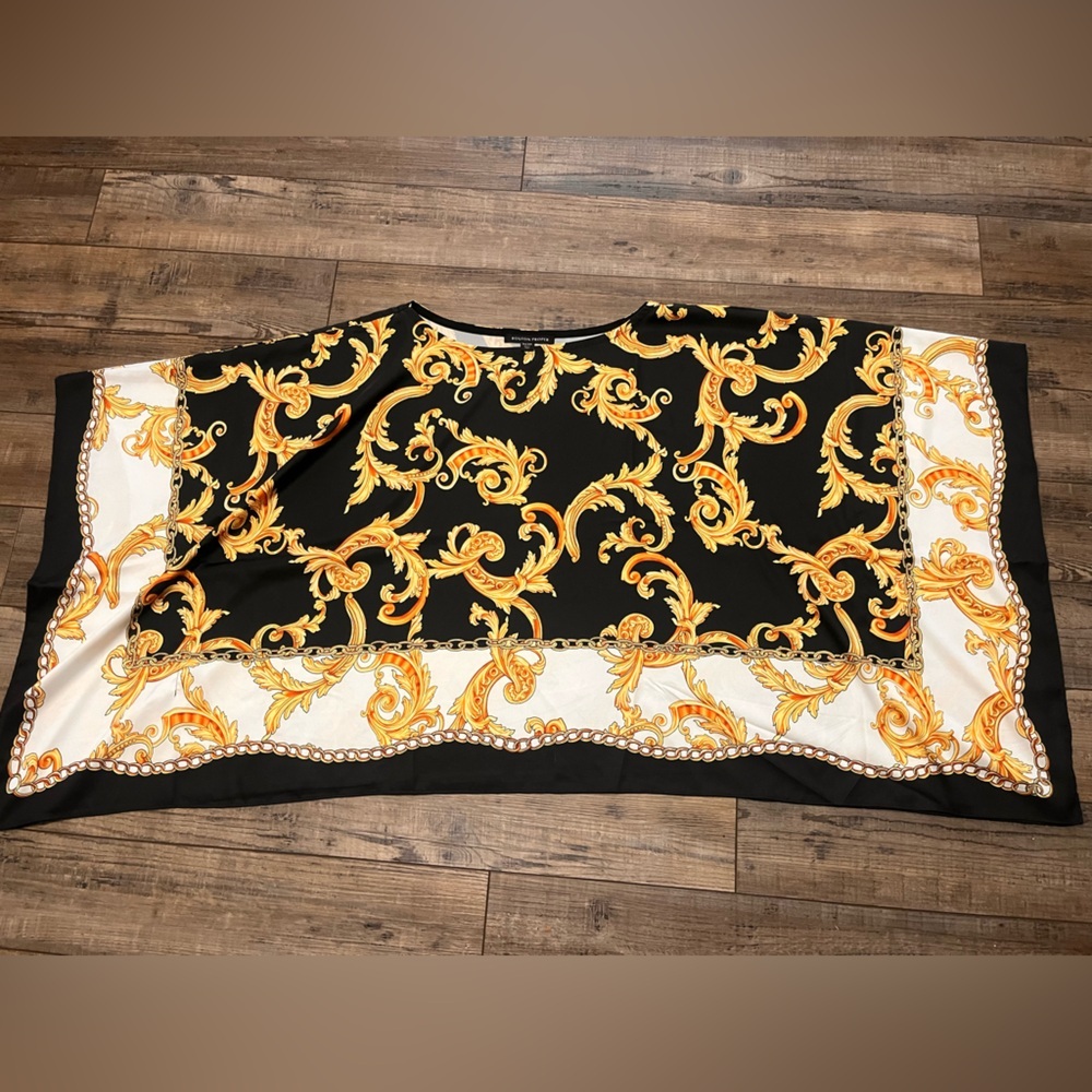 Boston Proper Black and Gold Baroque Satin Blouse - Picture 4 of 4